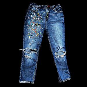 Hippie Jeans Abercrombie & Fitch Sz 27 Womens Embroidered Painted Art to Wear